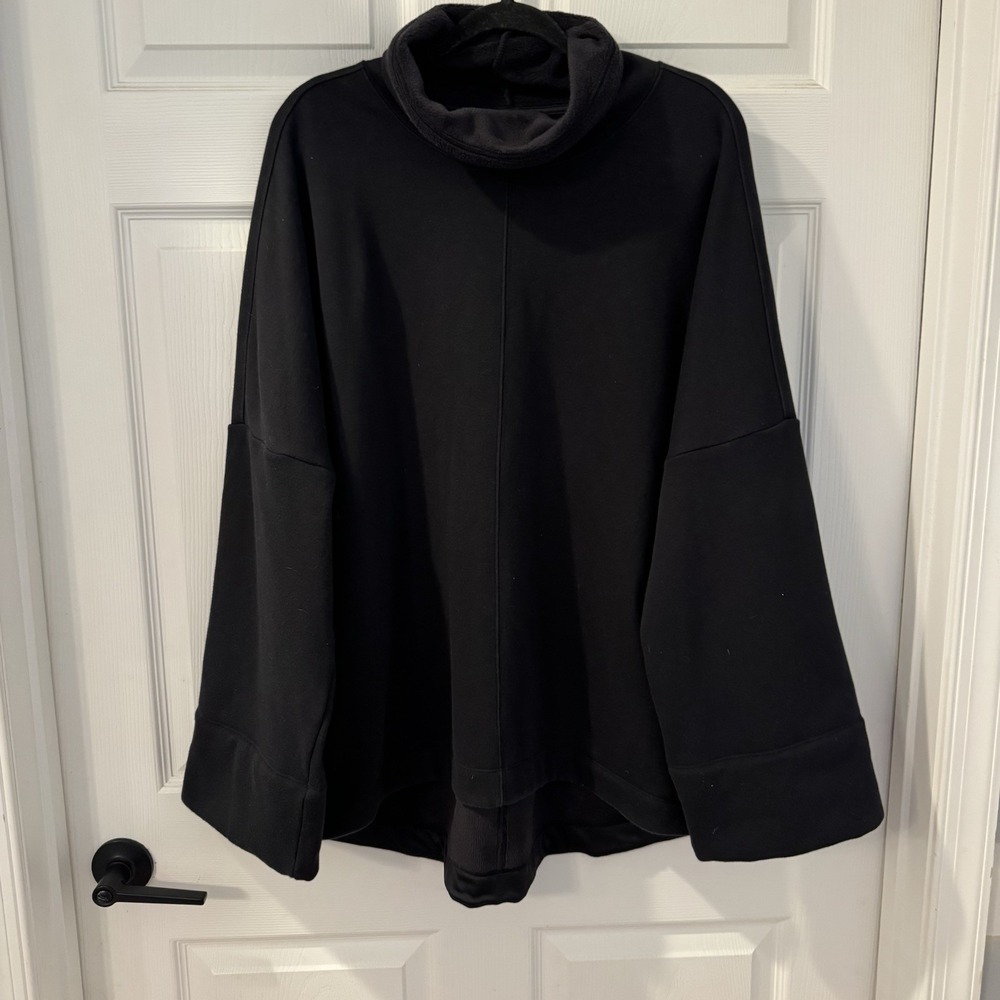 Athleta Womens Cozy Karma Funnel Neck‎ Sweatshirt XL Plush Oversized Black